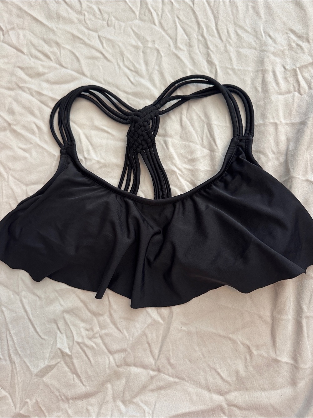 Xhilaration Black Flounce Bikini Top with Braided Straps